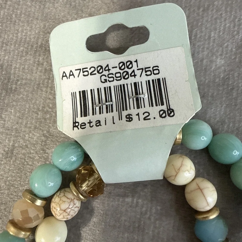 Tamina By Stella 2 Stretch Bracelet Faux Turquoise Gold Tone Marbled Beads